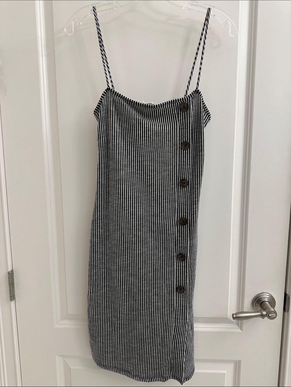 Caution To The Wind Black & White Striped Button-Accent Mini Dress